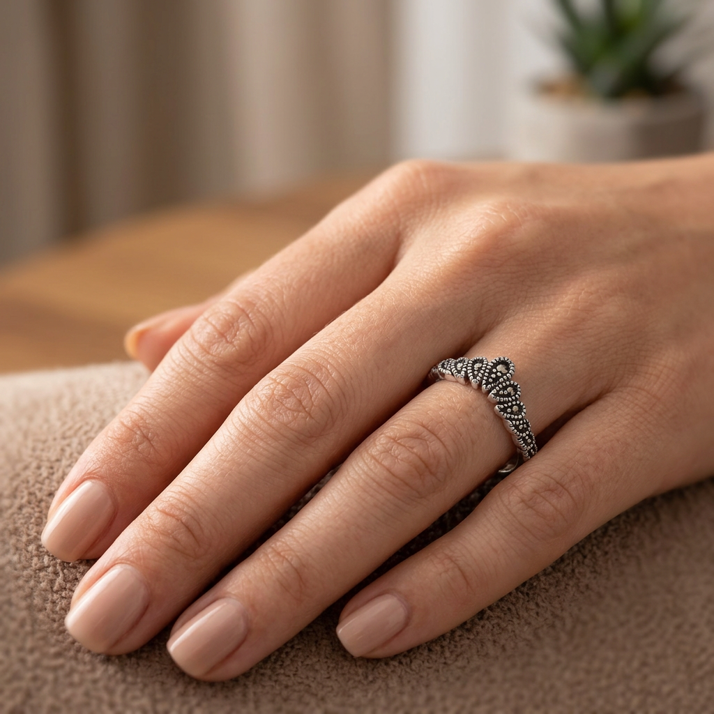 Sterling Silver Marcasite Teardrop Crown Chevron Stacking Ring for Women model