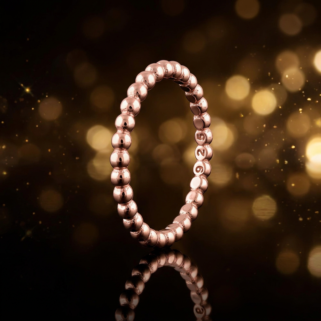 Rose Gold Plated Sterling Silver 1.5mm Beaded Stacking Ring for Women life4