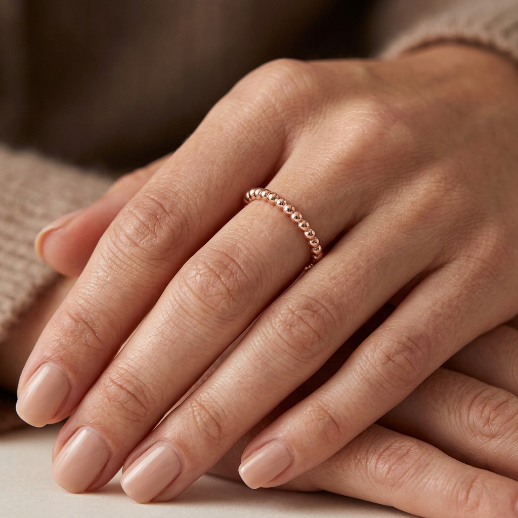 Rose Gold Plated Sterling Silver 1.5mm Beaded Stacking Ring for Women model