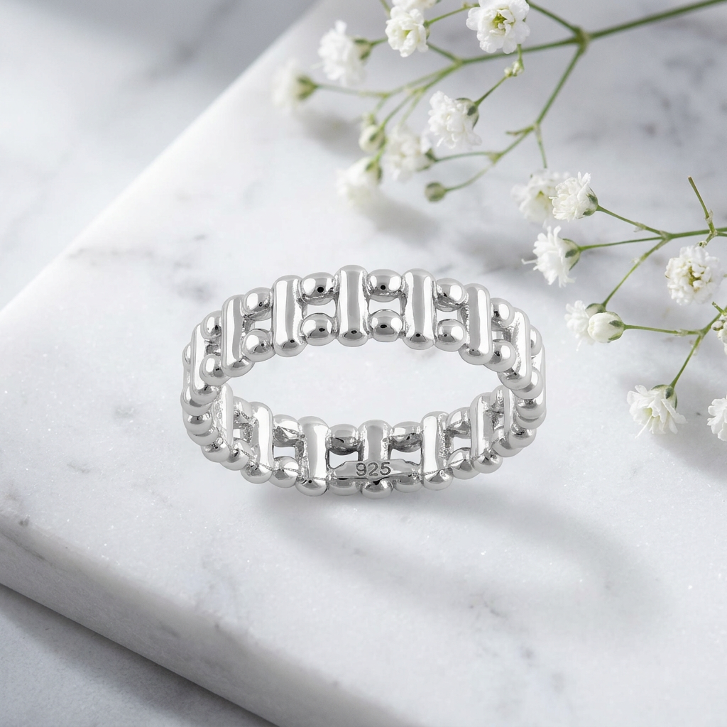Sterling Silver 5mm Bead and Bar Stackable Eternity Band Ring for Women life1