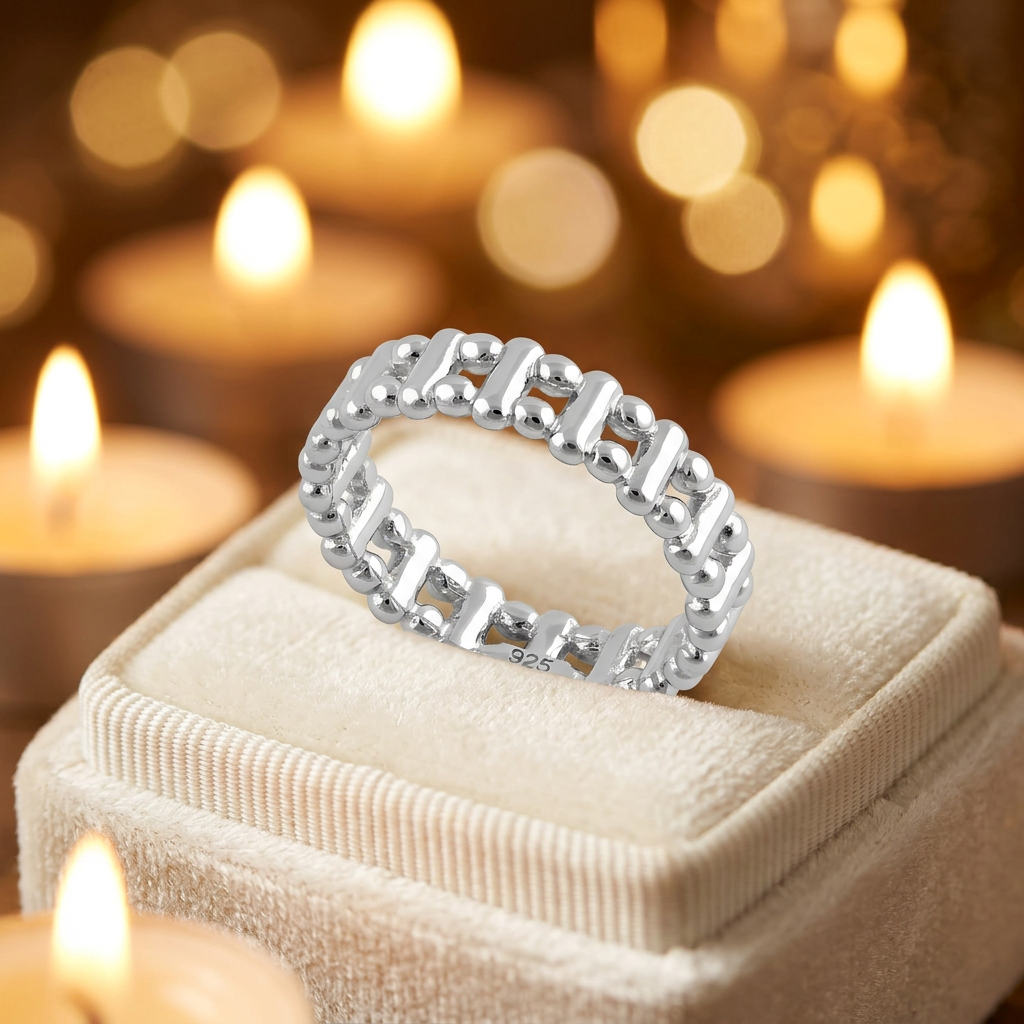 Sterling Silver 5mm Bead and Bar Stackable Eternity Band Ring for Women life3