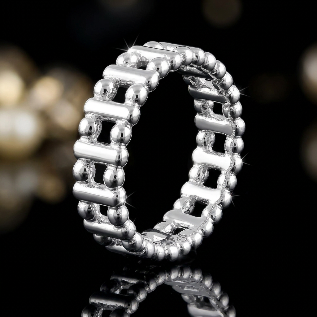 Sterling Silver 5mm Bead and Bar Stackable Eternity Band Ring for Women life4
