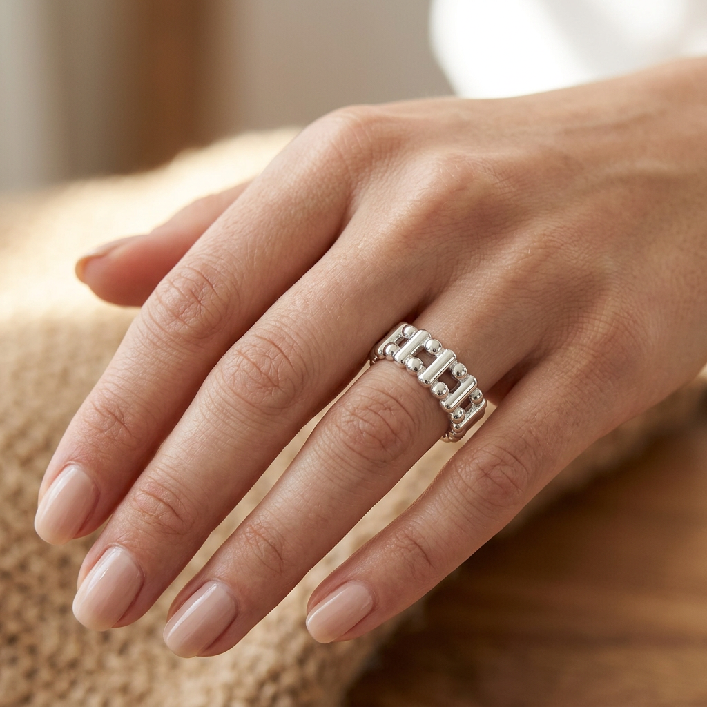 Sterling Silver 5mm Bead and Bar Stackable Eternity Band Ring for Women model