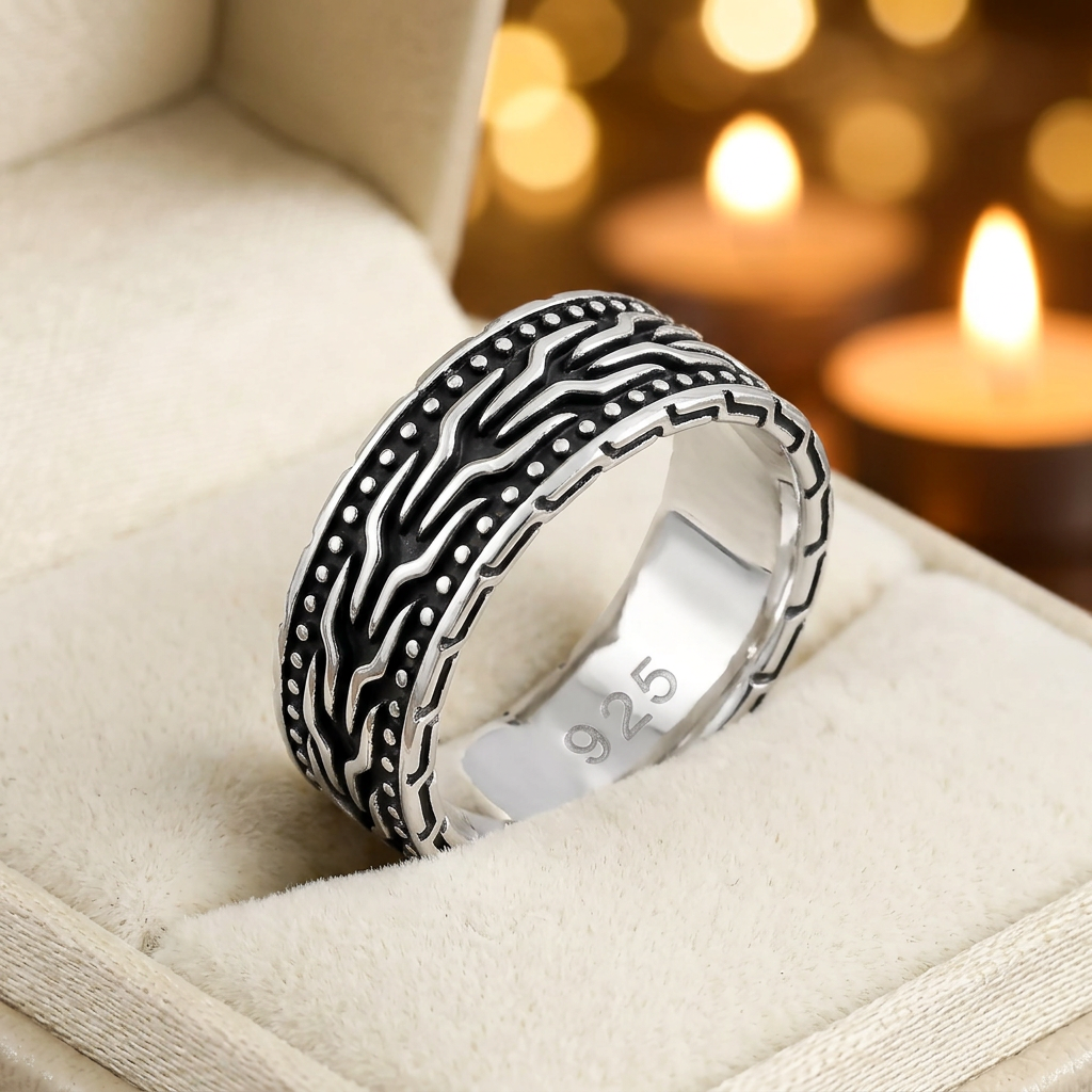 Sterling Silver 7mm Oxidized Braided Chain Dotted Band Ring for Women life3
