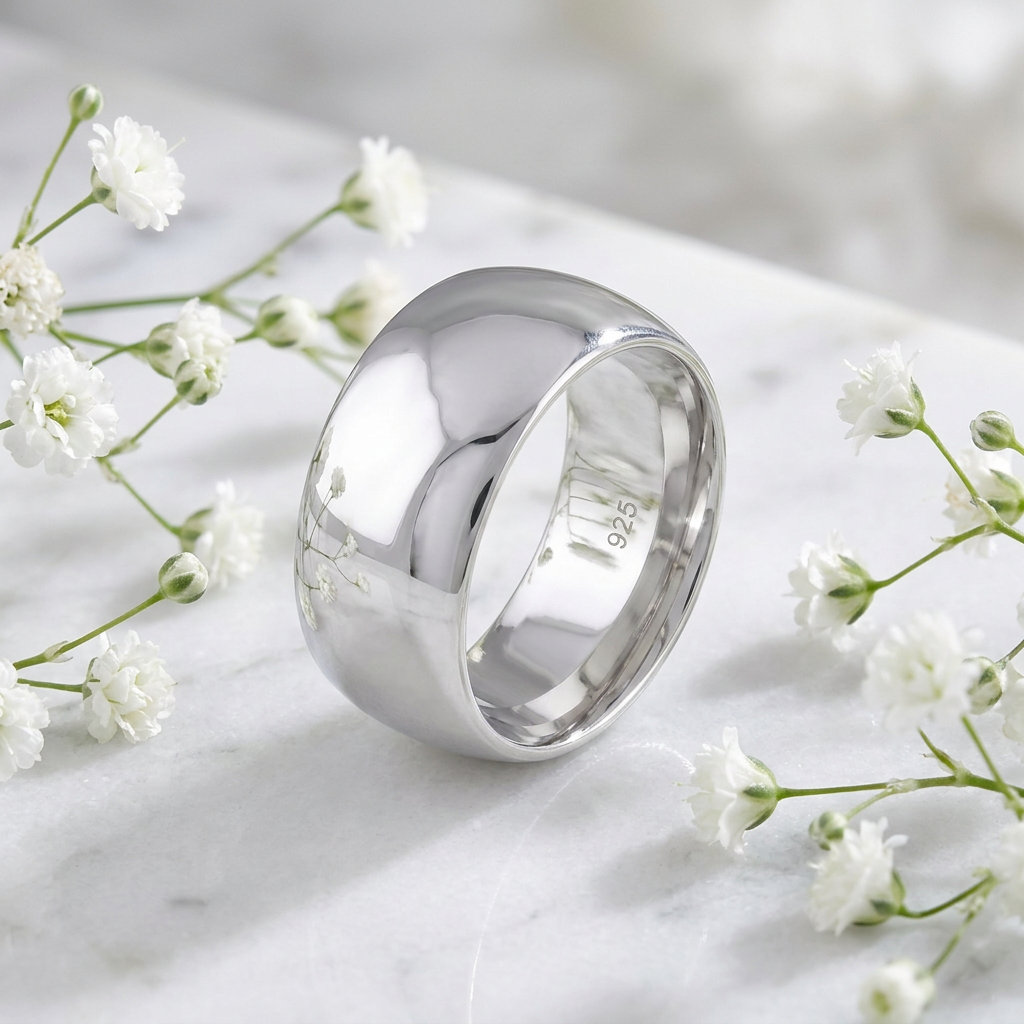 Sterling Silver 10mm Bold Dome Wedding Band Ring, Unisex life1