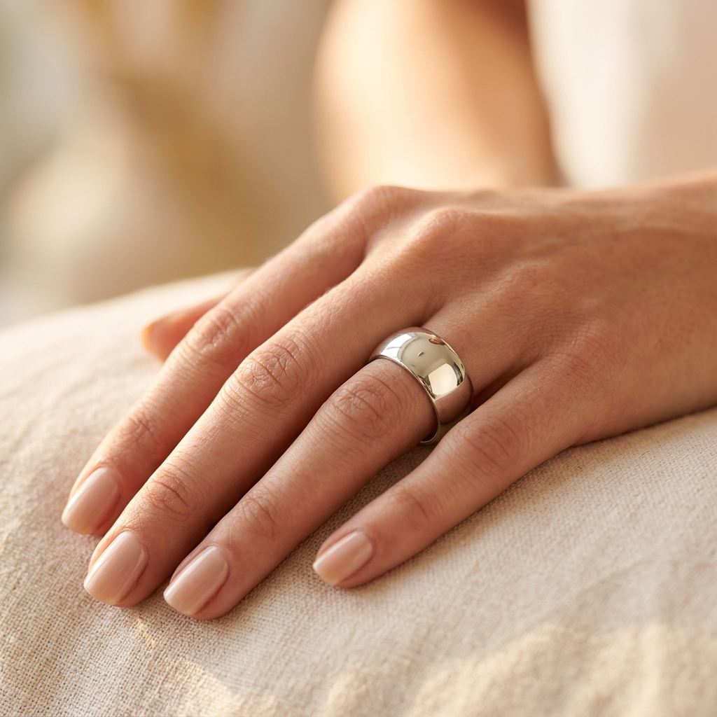 Sterling Silver 10mm Bold Dome Wedding Band Ring, Unisex model