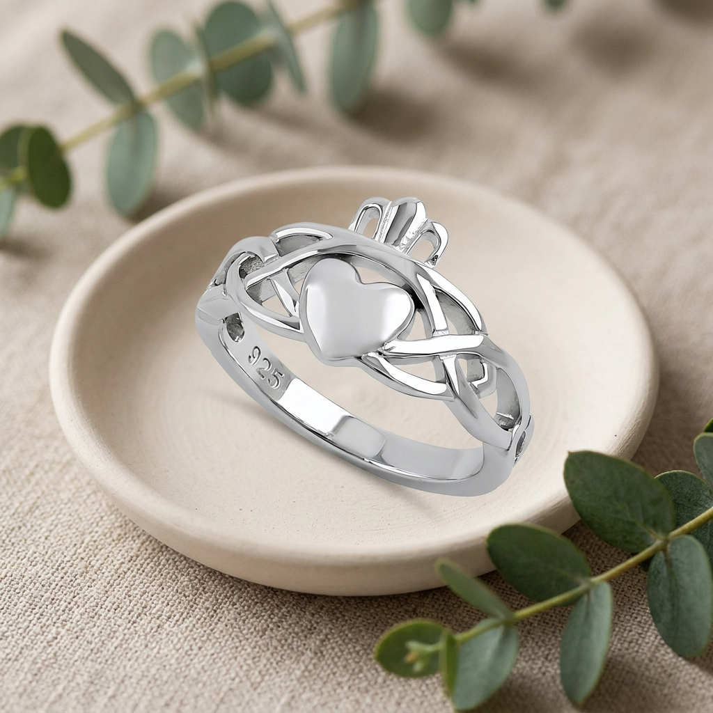 Sterling Silver Celtic Knot Claddagh Heart and Crown Ring for Women life2