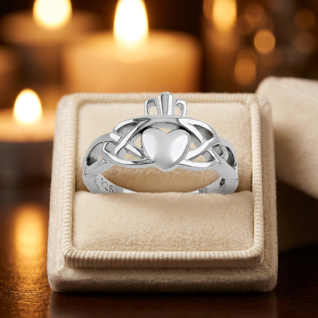 Sterling Silver Celtic Knot Claddagh Heart and Crown Ring for Women life3
