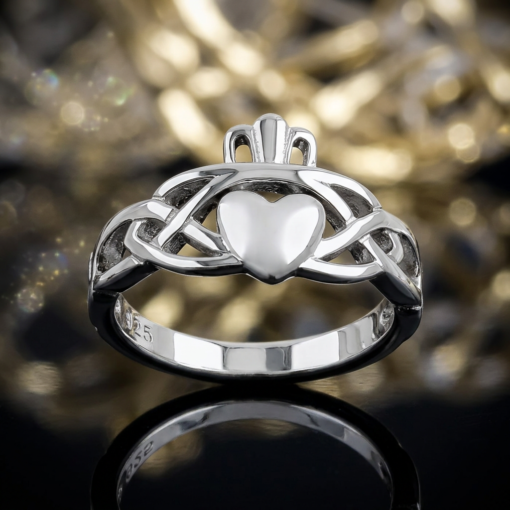 Sterling Silver Celtic Knot Claddagh Heart and Crown Ring for Women life4