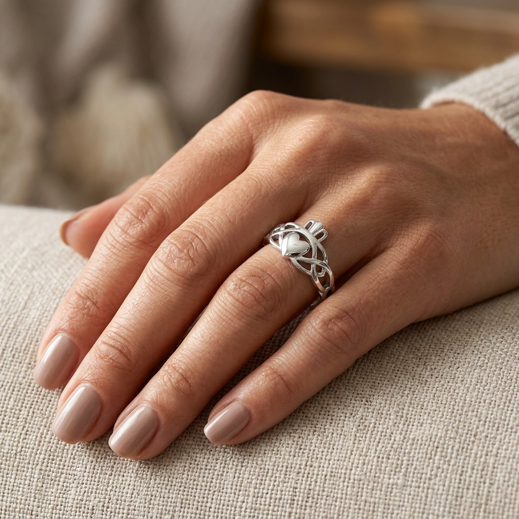 Sterling Silver Celtic Knot Claddagh Heart and Crown Ring for Women model