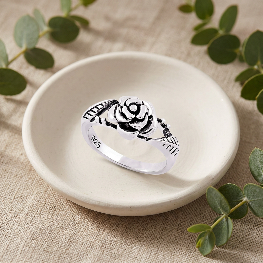 Sterling Silver Oxidized Rose Flower Ring for Women life2
