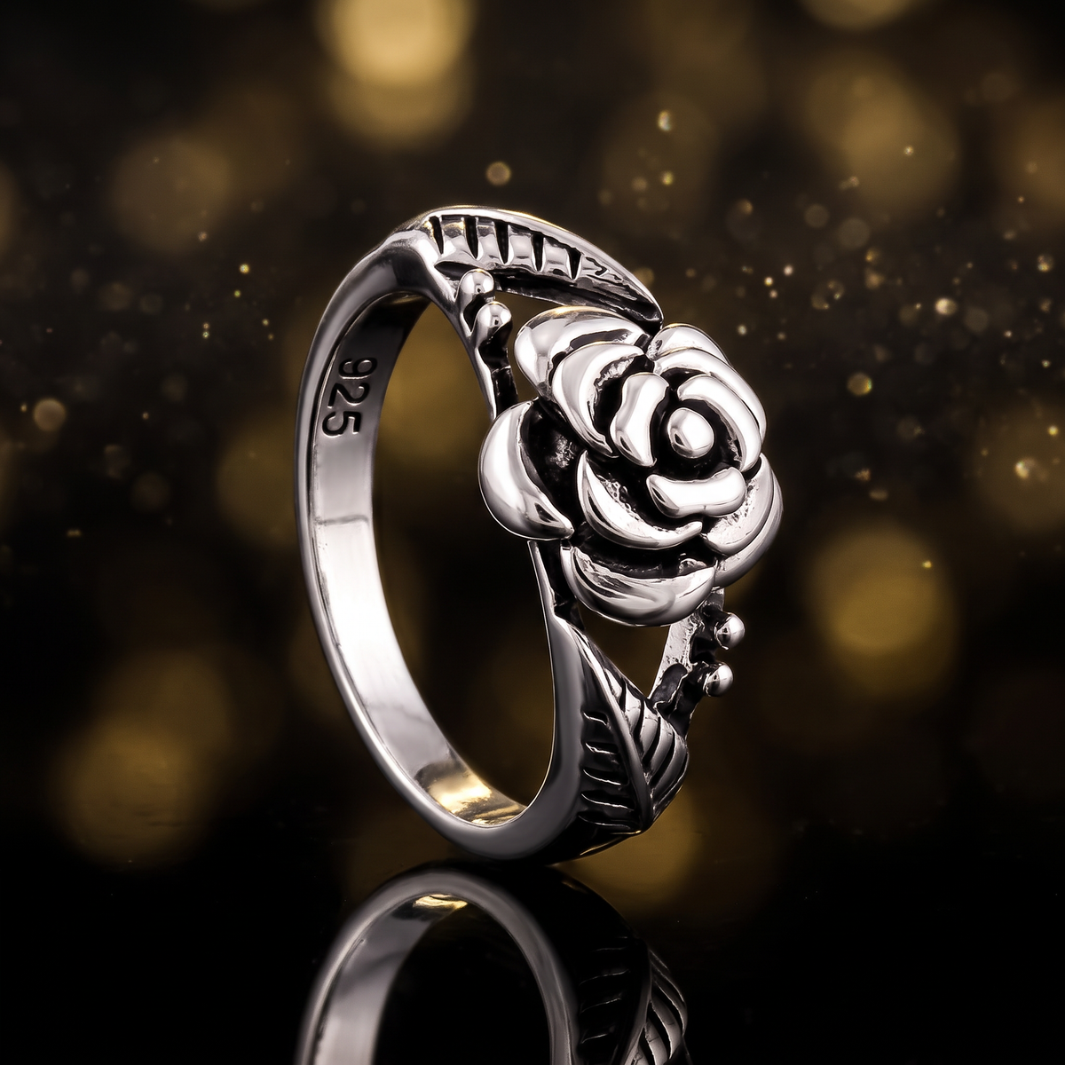 Sterling Silver Oxidized Rose Flower Ring for Women life4