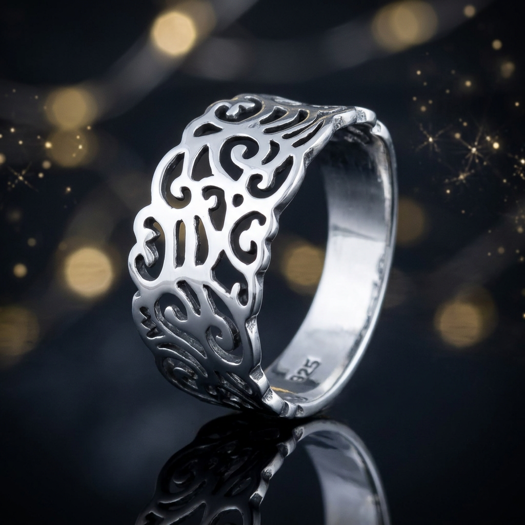 Sterling Silver 8.3mm Tapered Openwork Scroll Filigree Band Ring for Women life4