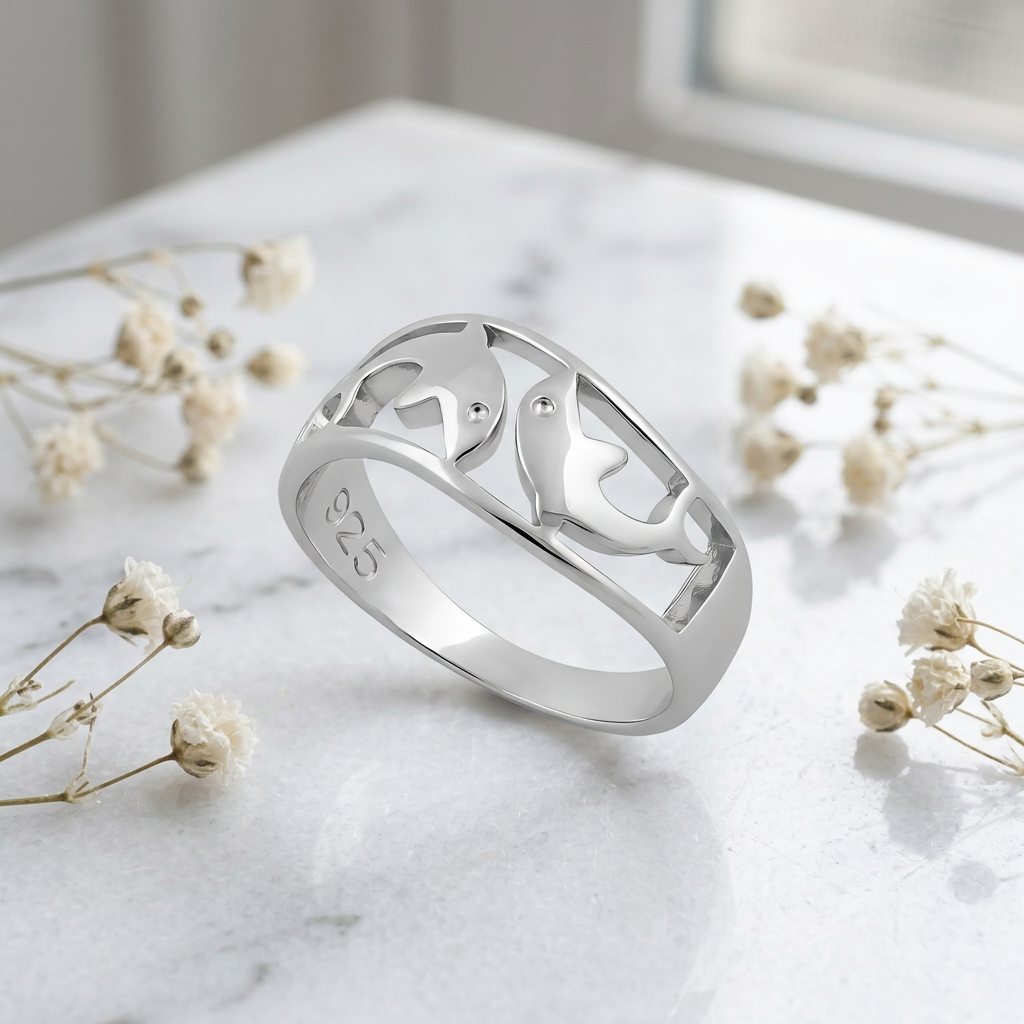 Sterling Silver 7mm Double Dolphin Cutout Band Ring for Women life1