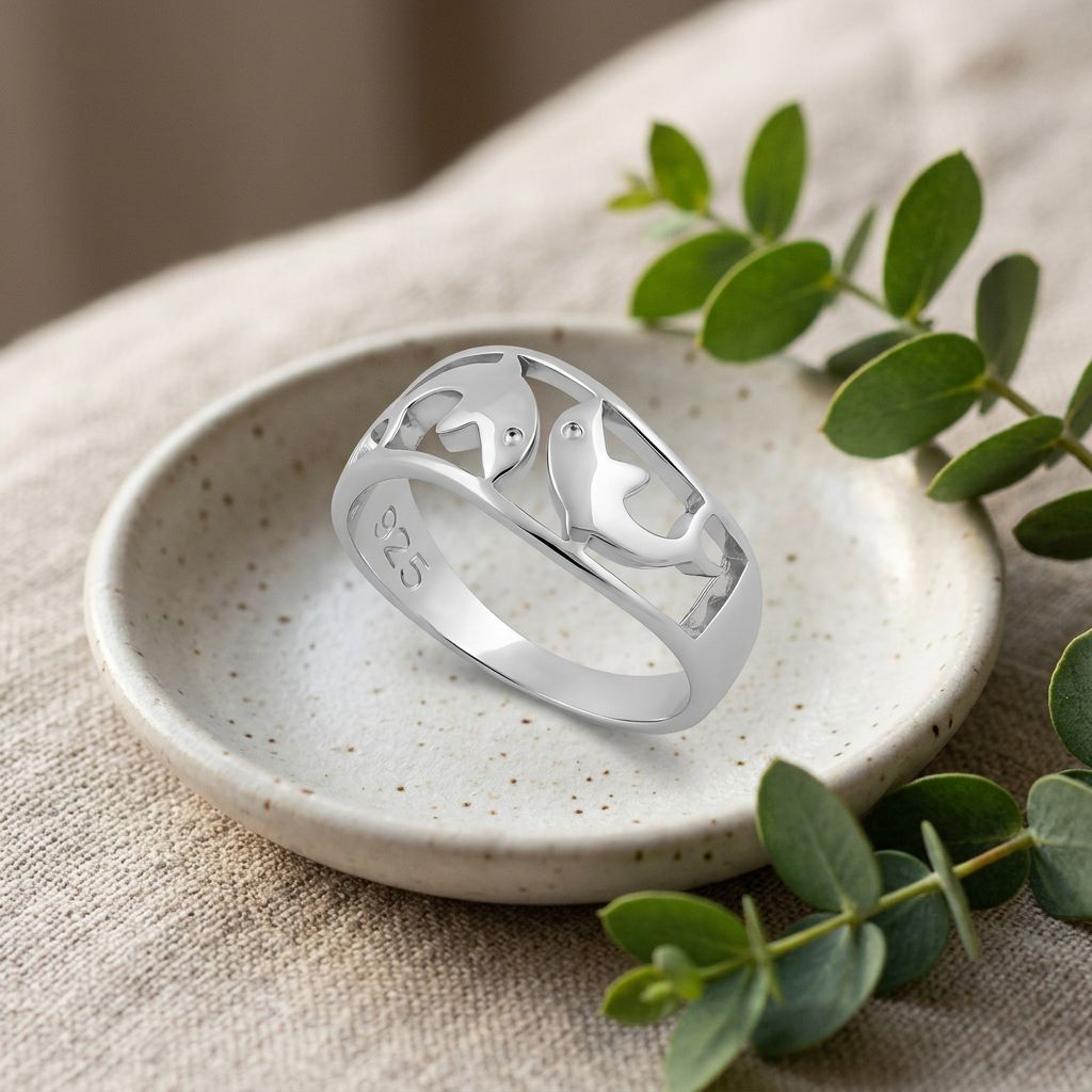 Sterling Silver 7mm Double Dolphin Cutout Band Ring for Women life2