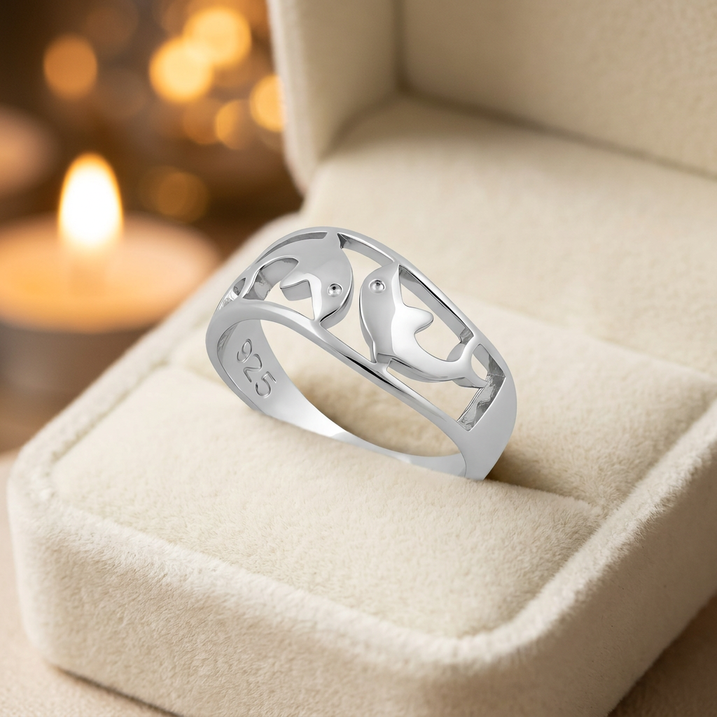Sterling Silver 7mm Double Dolphin Cutout Band Ring for Women life3
