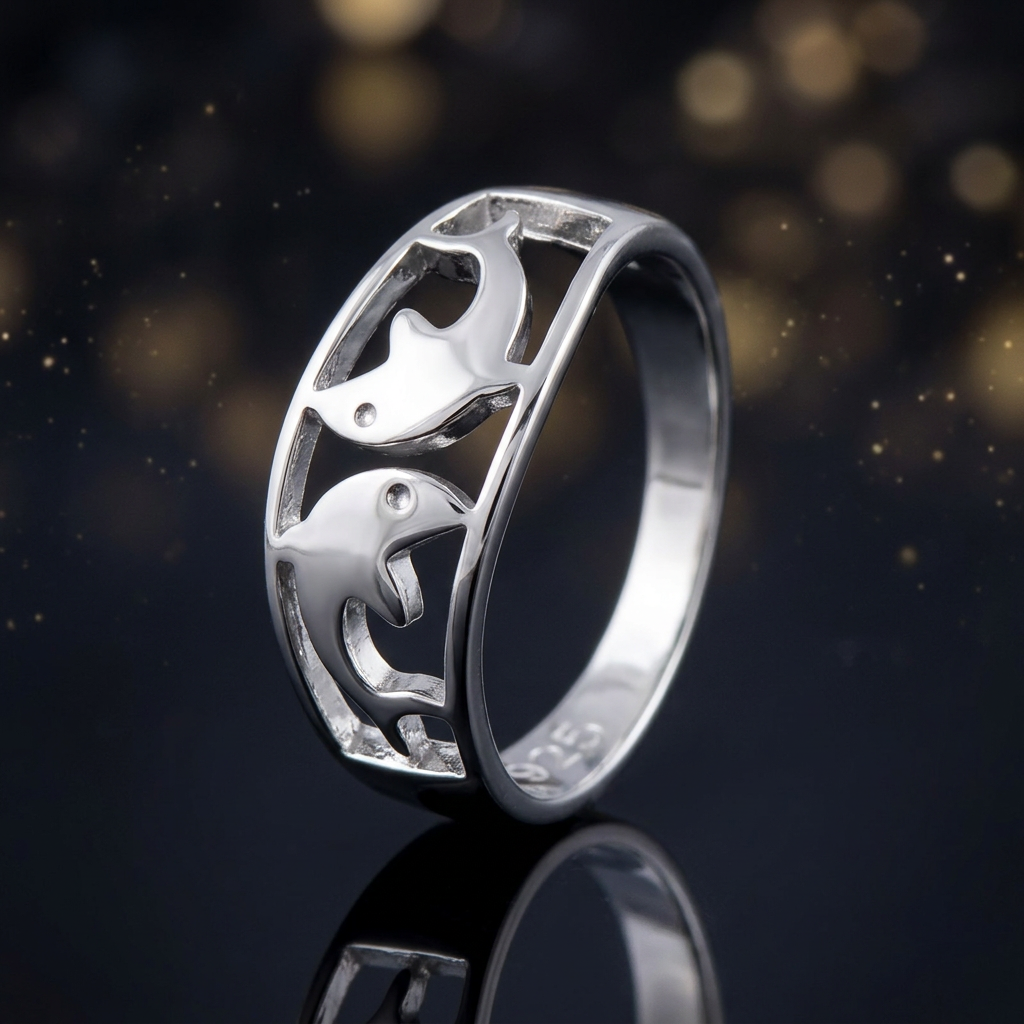 Sterling Silver 7mm Double Dolphin Cutout Band Ring for Women life4