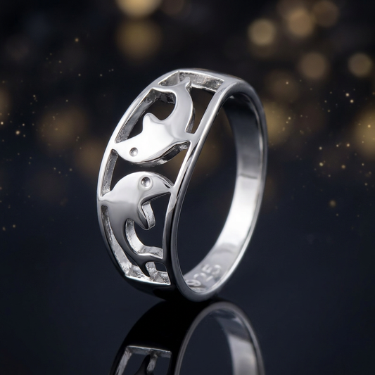 Sterling Silver 7mm Double Dolphin Cutout Band Ring for Women life4