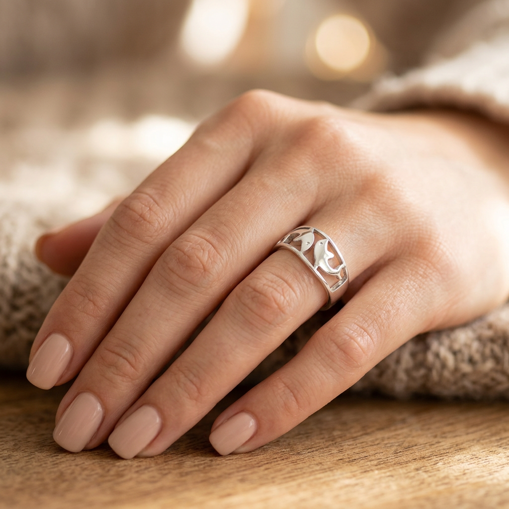 Sterling Silver 7mm Double Dolphin Cutout Band Ring for Women model