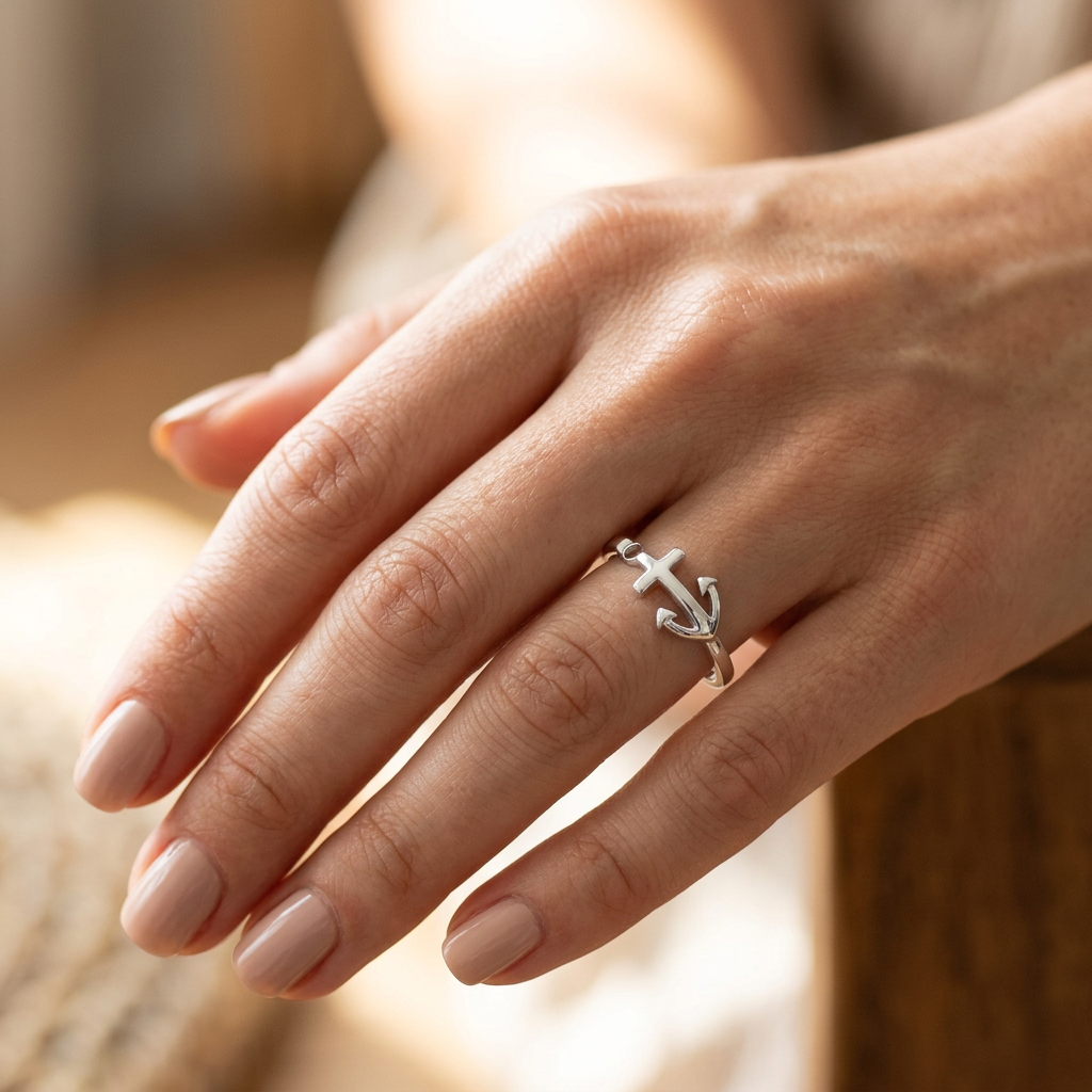 Sterling Silver 1.7mm Sideways Anchor Nautical Ring for Women model