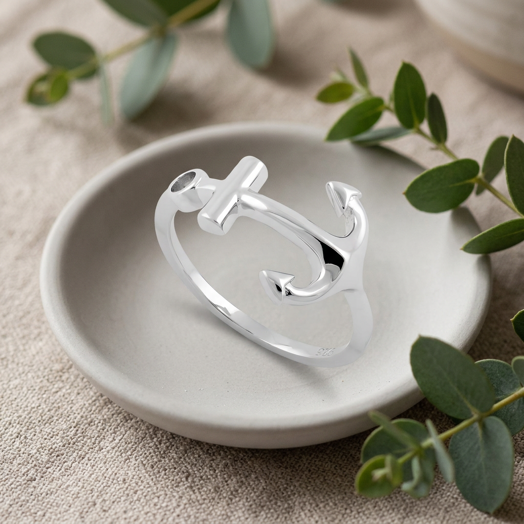 Sterling Silver 1.2mm Sideways Anchor Nautical Ring for Women life2
