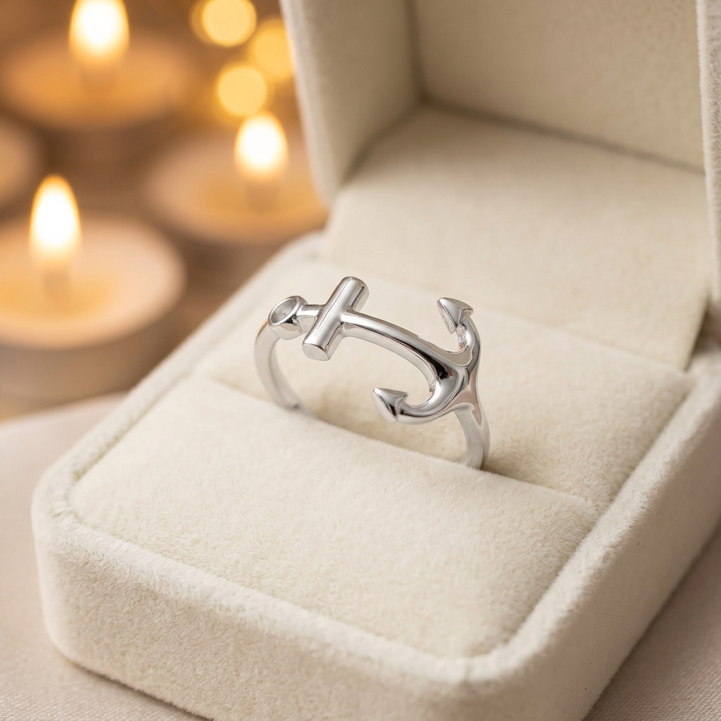 Sterling Silver 1.2mm Sideways Anchor Nautical Ring for Women life3