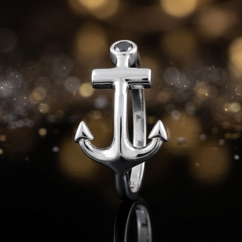 Sterling Silver 1.2mm Sideways Anchor Nautical Ring for Women life4