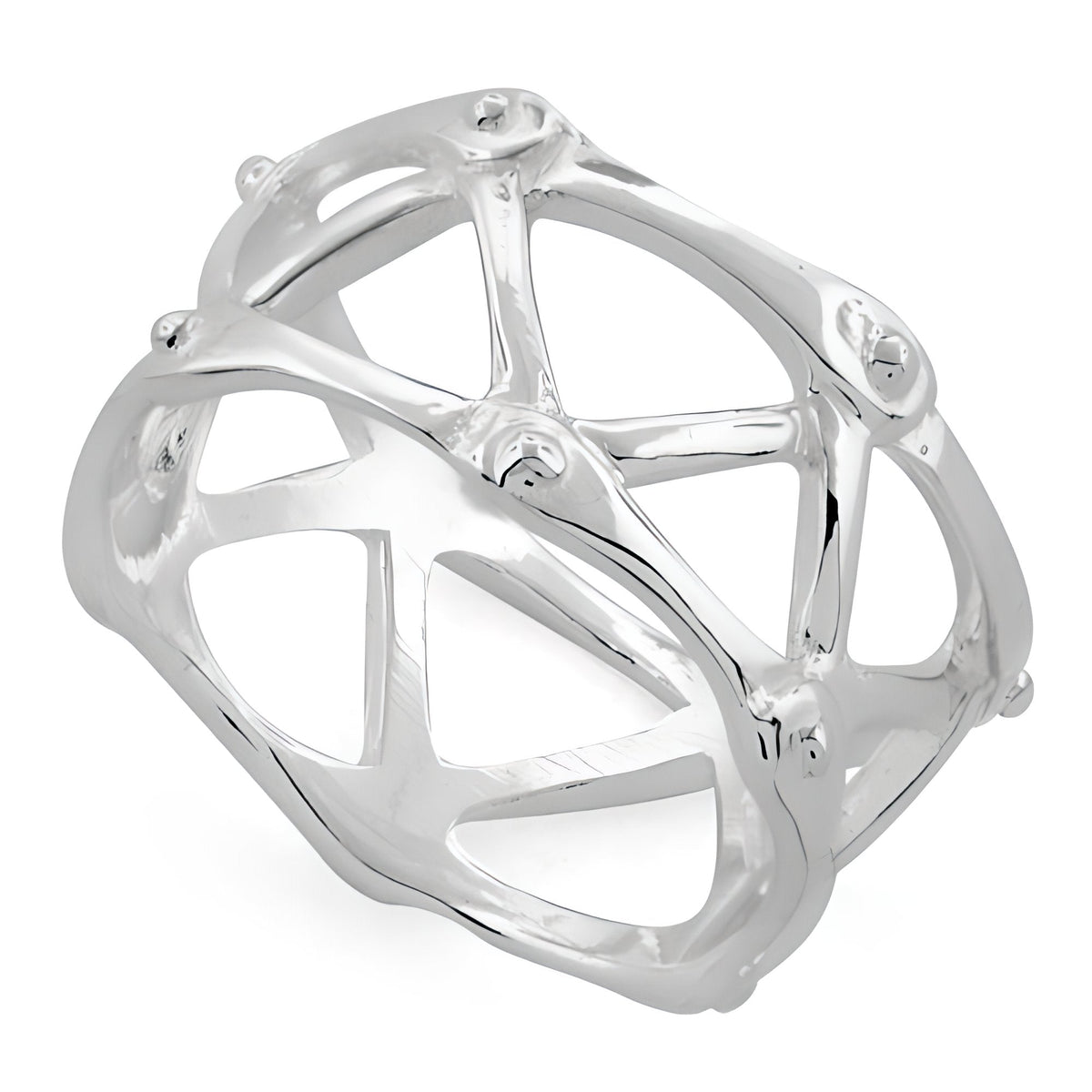Sterling Silver 10.75mm Wide Open Cage Lattice Mechanical Band Ring for Women