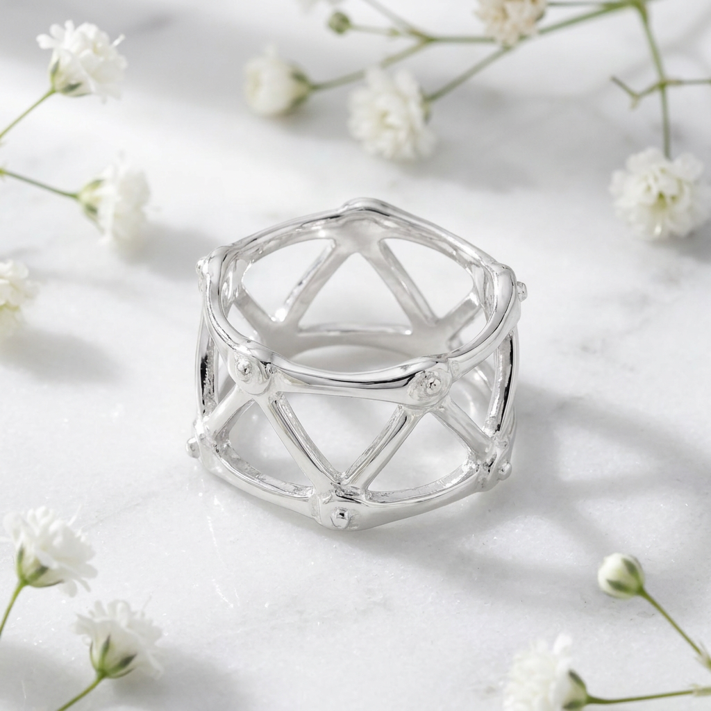 Sterling Silver 10.75mm Wide Open Cage Lattice Mechanical Band Ring for Women life1