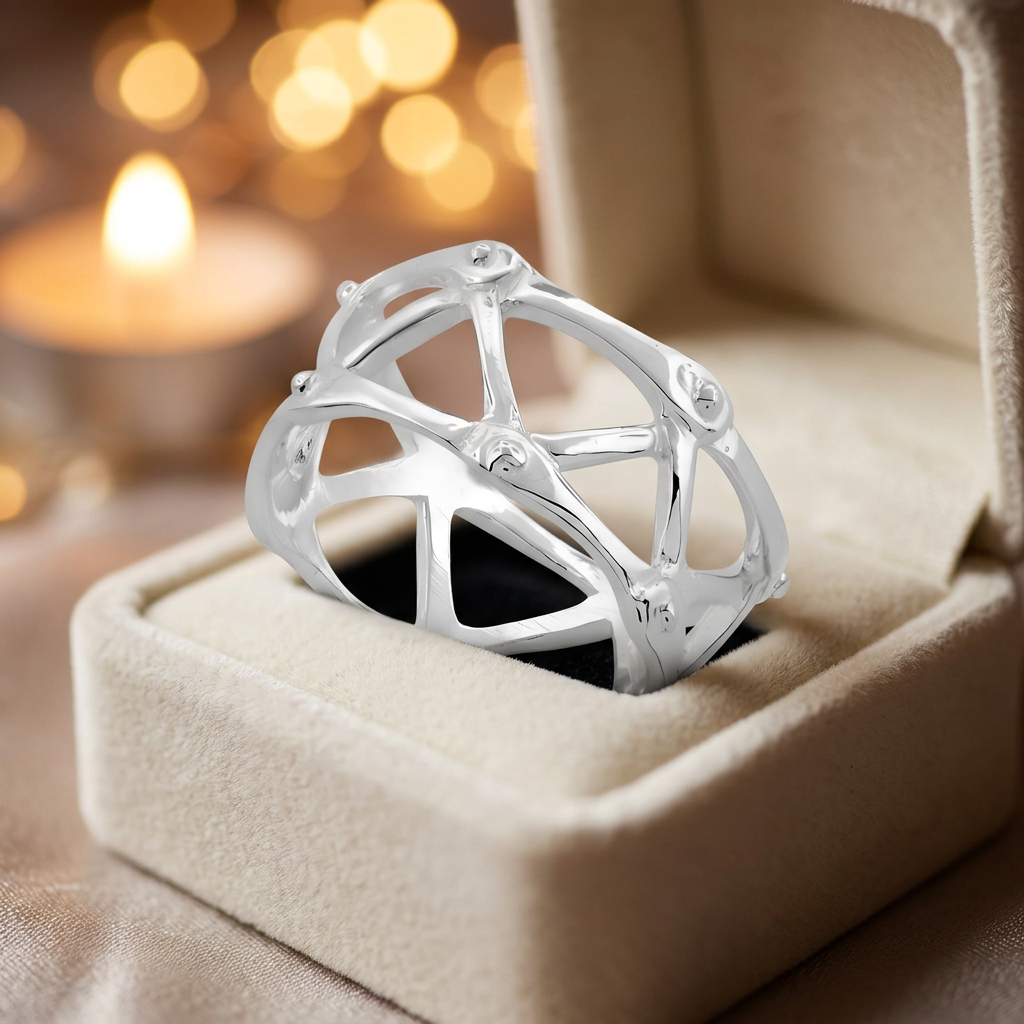 Sterling Silver 10.75mm Wide Open Cage Lattice Mechanical Band Ring for Women life3