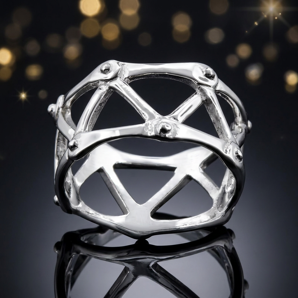 Sterling Silver 10.75mm Wide Open Cage Lattice Mechanical Band Ring for Women life4