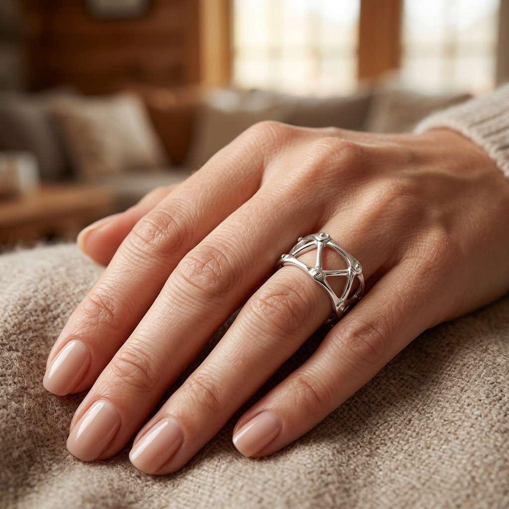 Sterling Silver 10.75mm Wide Open Cage Lattice Mechanical Band Ring for Women model