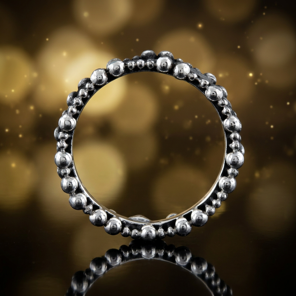 Sterling Silver 5.19mm Oxidized Pebble Bead Edge Band Ring for Women life4