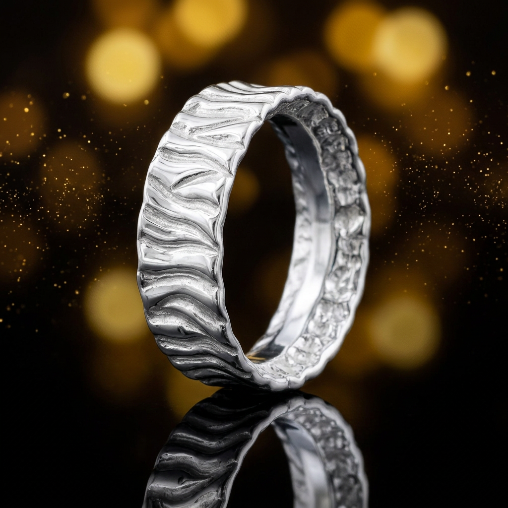 Sterling Silver 6.21mm Wood Grain Bark Texture Band Ring for Women life4