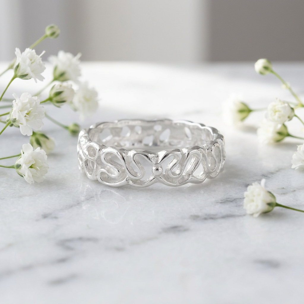 Sterling Silver 5.5mm Openwork Swirl Eternity Band Ring for Women life1