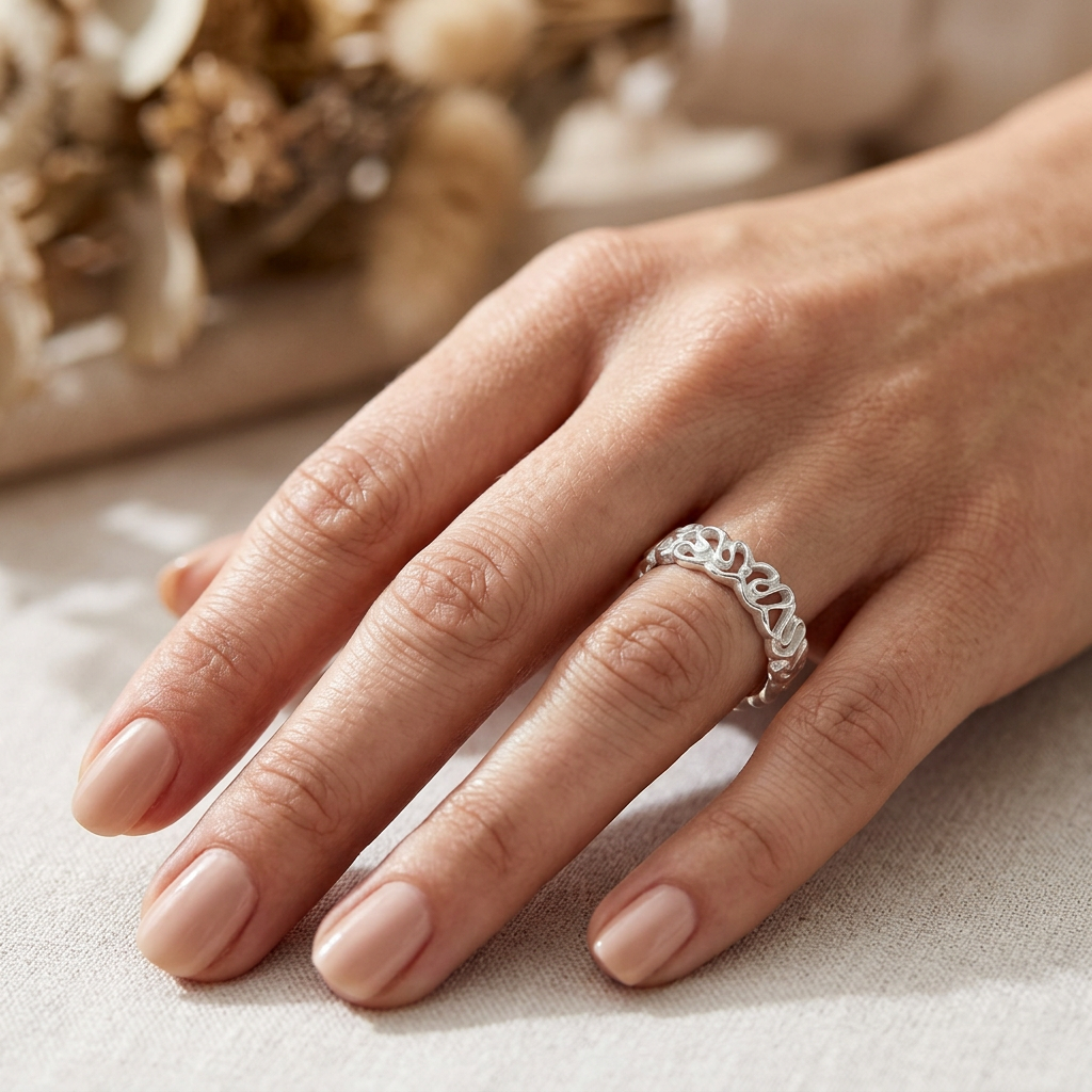 Sterling Silver 5.5mm Openwork Swirl Eternity Band Ring for Women model
