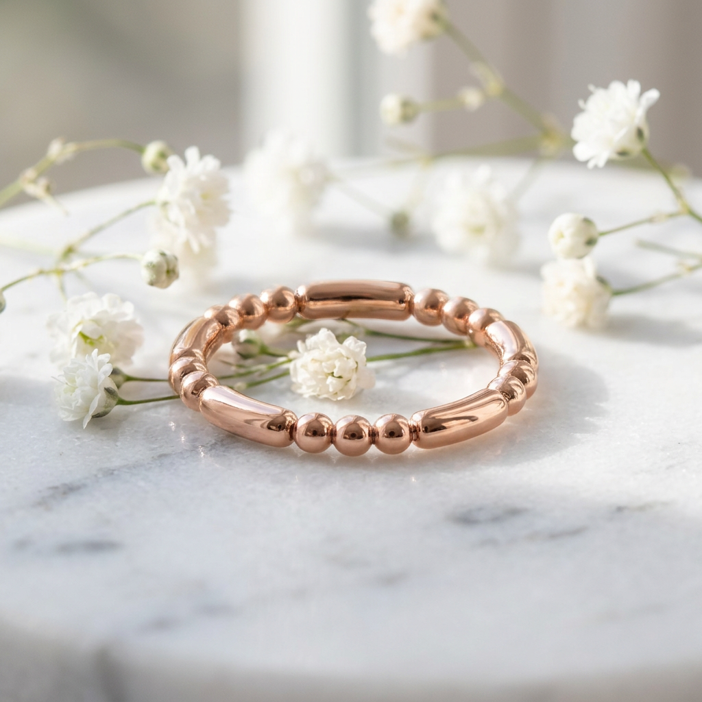 Rose Gold Plated Sterling Silver 2mm Bead and Bar Stacking Ring for Women life1