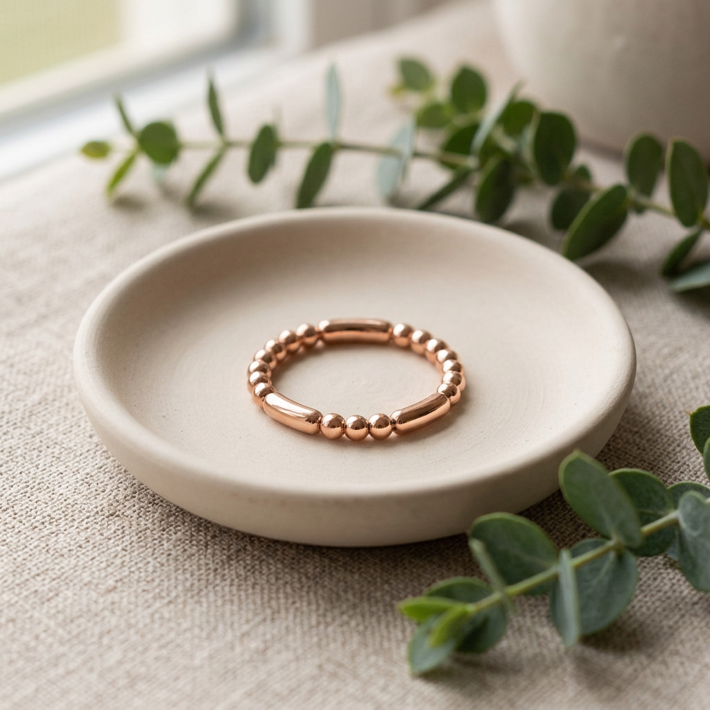 Rose Gold Plated Sterling Silver 2mm Bead and Bar Stacking Ring for Women life2