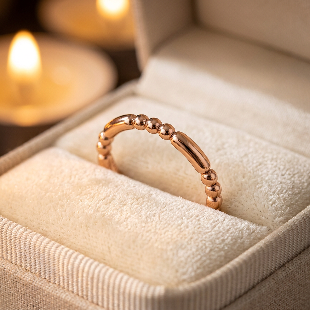 Rose Gold Plated Sterling Silver 2mm Bead and Bar Stacking Ring for Women life3