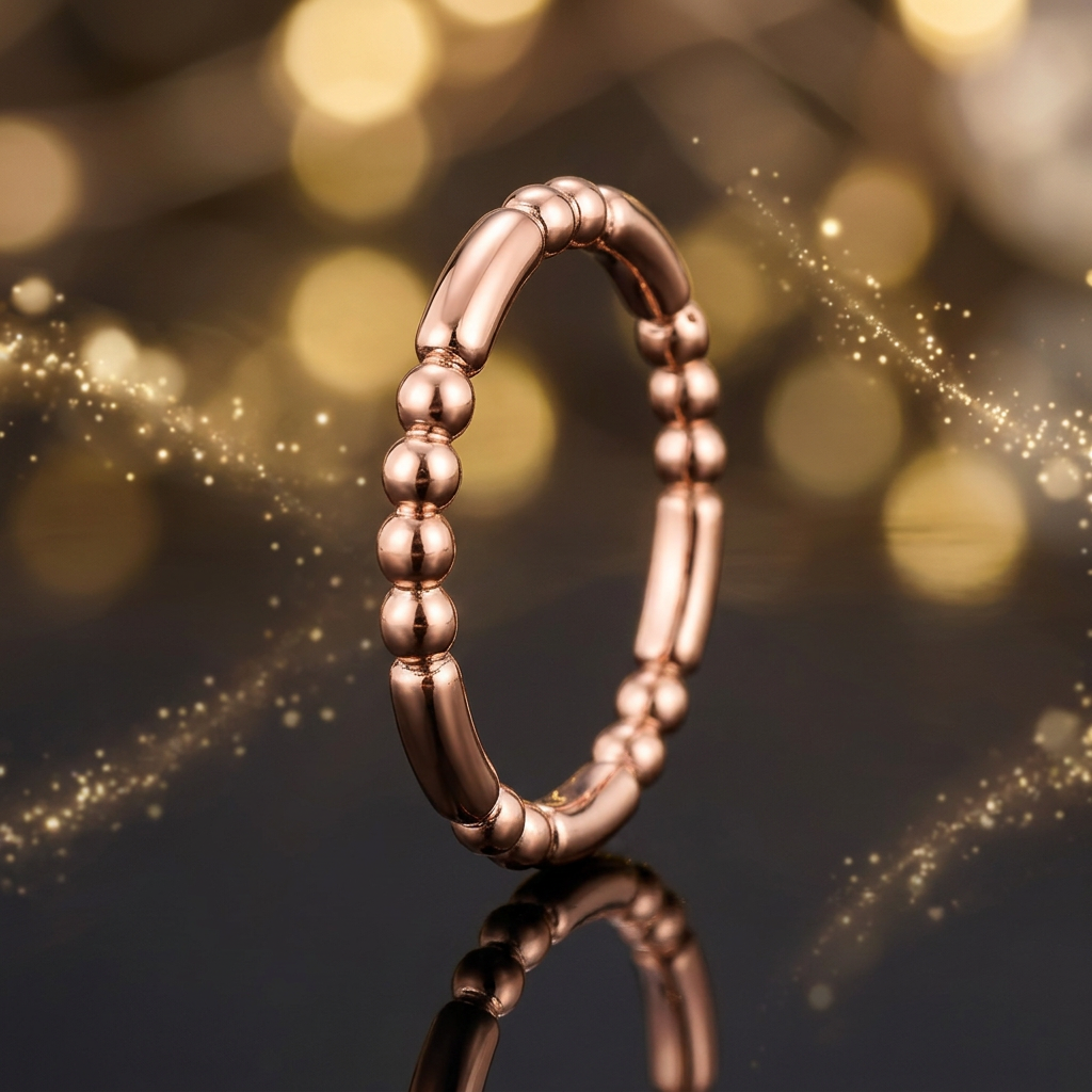Rose Gold Plated Sterling Silver 2mm Bead and Bar Stacking Ring for Women life4