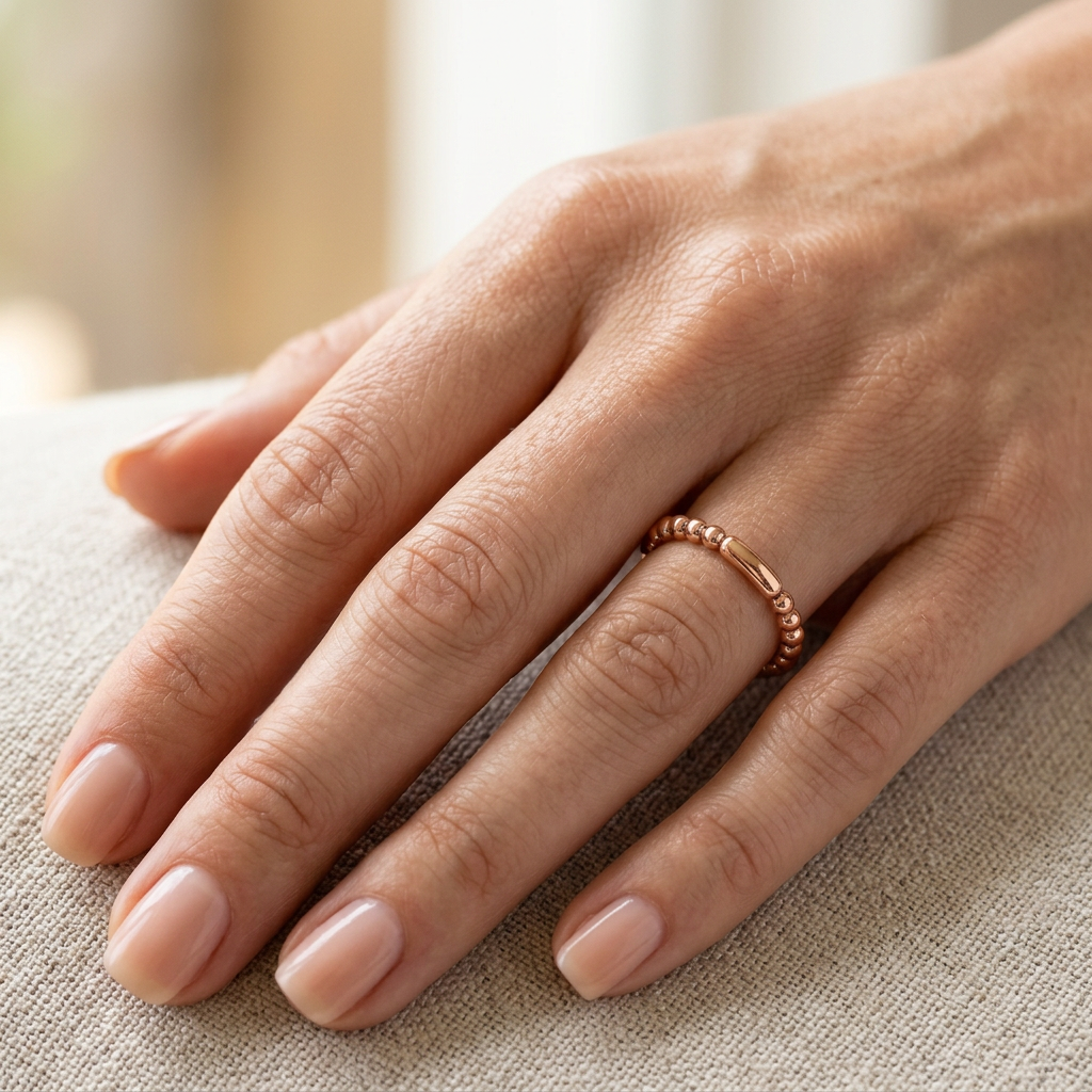 Rose Gold Plated Sterling Silver 2mm Bead and Bar Stacking Ring for Women model