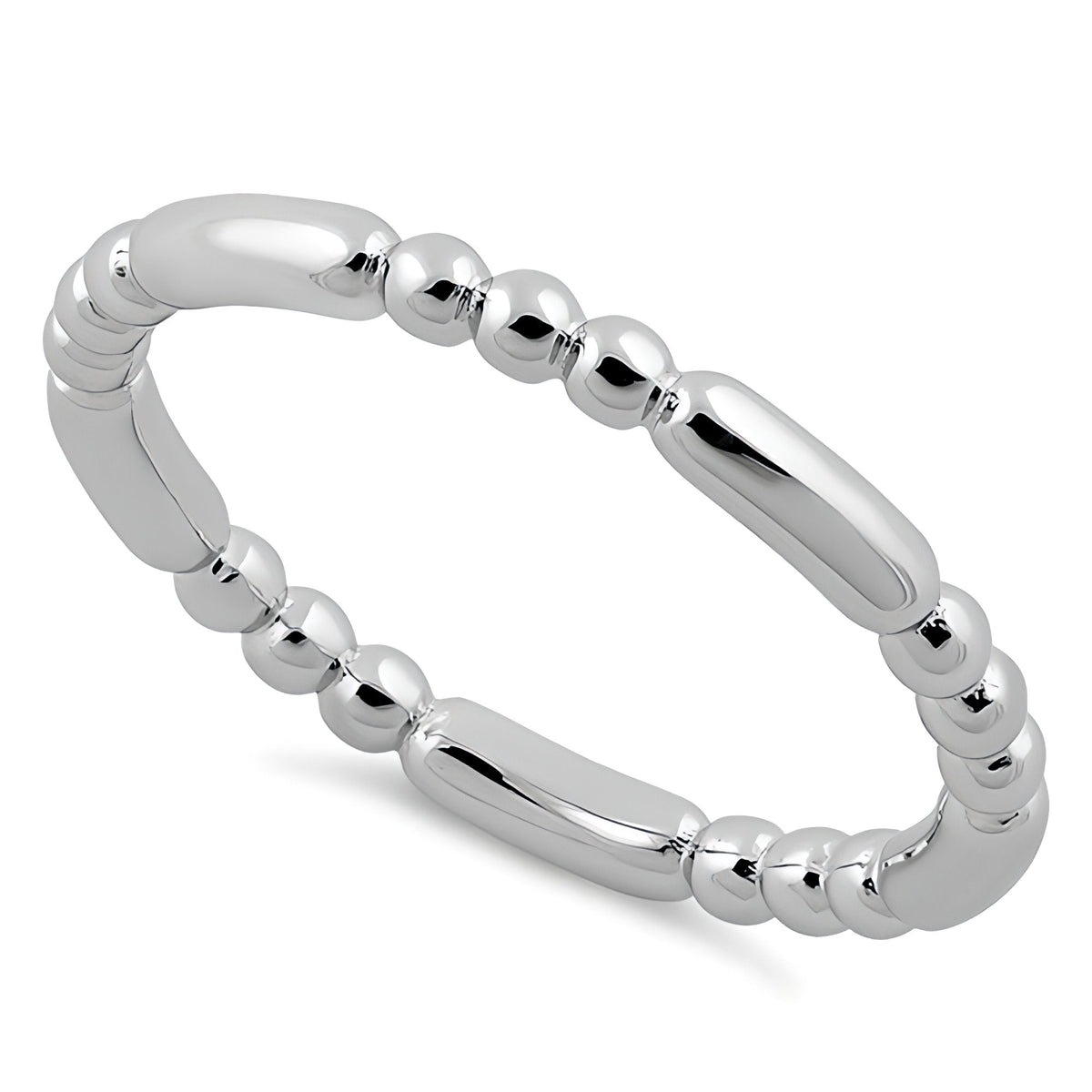 Sterling Silver 2.09mm Polished Bead and Bar Stackable Ring for Women