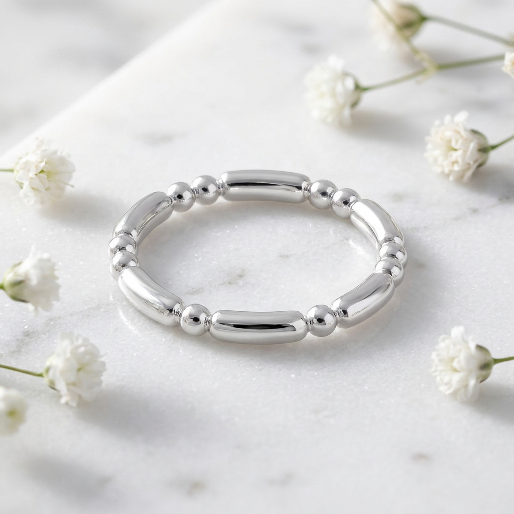 Sterling Silver 2.09mm Polished Bead and Bar Stackable Ring for Women life1