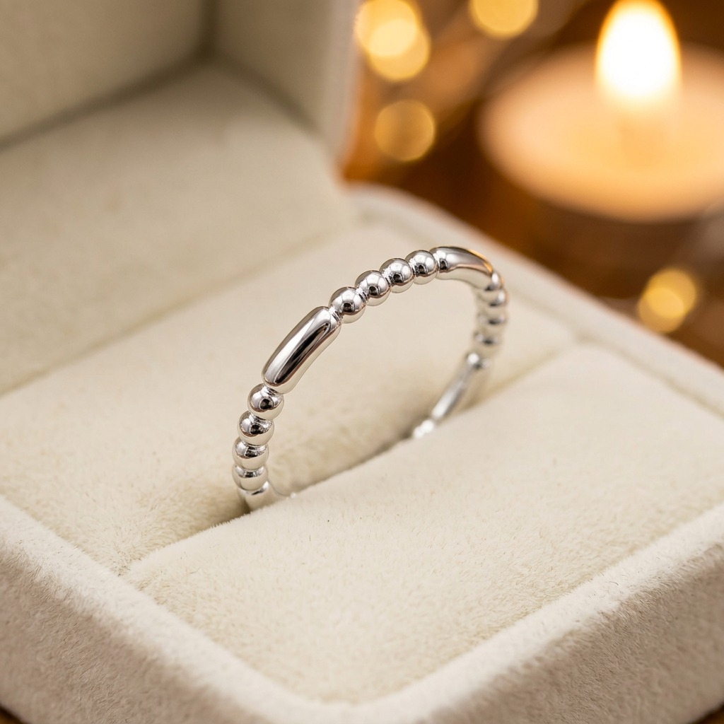 Sterling Silver 2.09mm Polished Bead and Bar Stackable Ring for Women life3