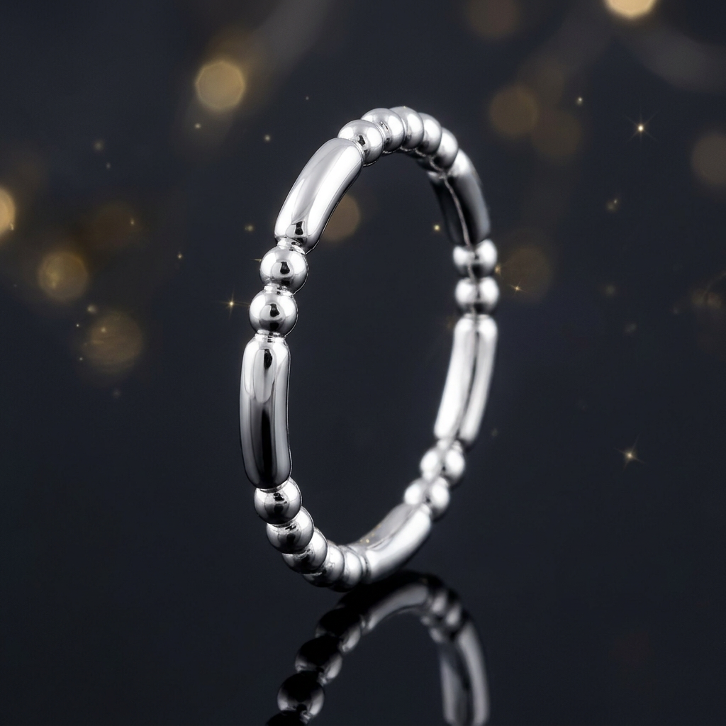 Sterling Silver 2.09mm Polished Bead and Bar Stackable Ring for Women life4