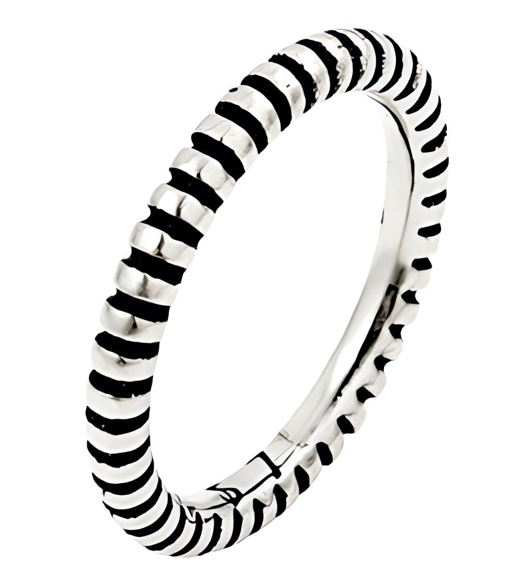 Sterling Silver 2.66mm Oxidized Ribbed Stripe Stacking Band Ring for Women