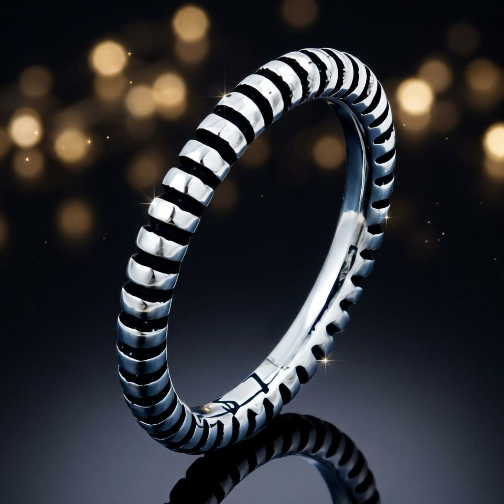 Sterling Silver 2.66mm Oxidized Ribbed Stripe Stacking Band Ring for Women life4