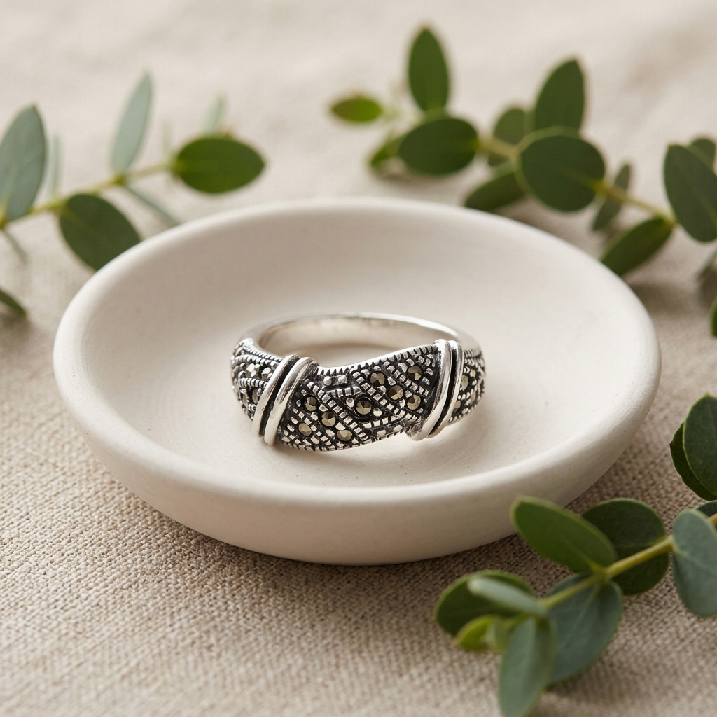 Sterling Silver 6.75mm Marcasite Twisted Wrap Freeform Ring for Women life2