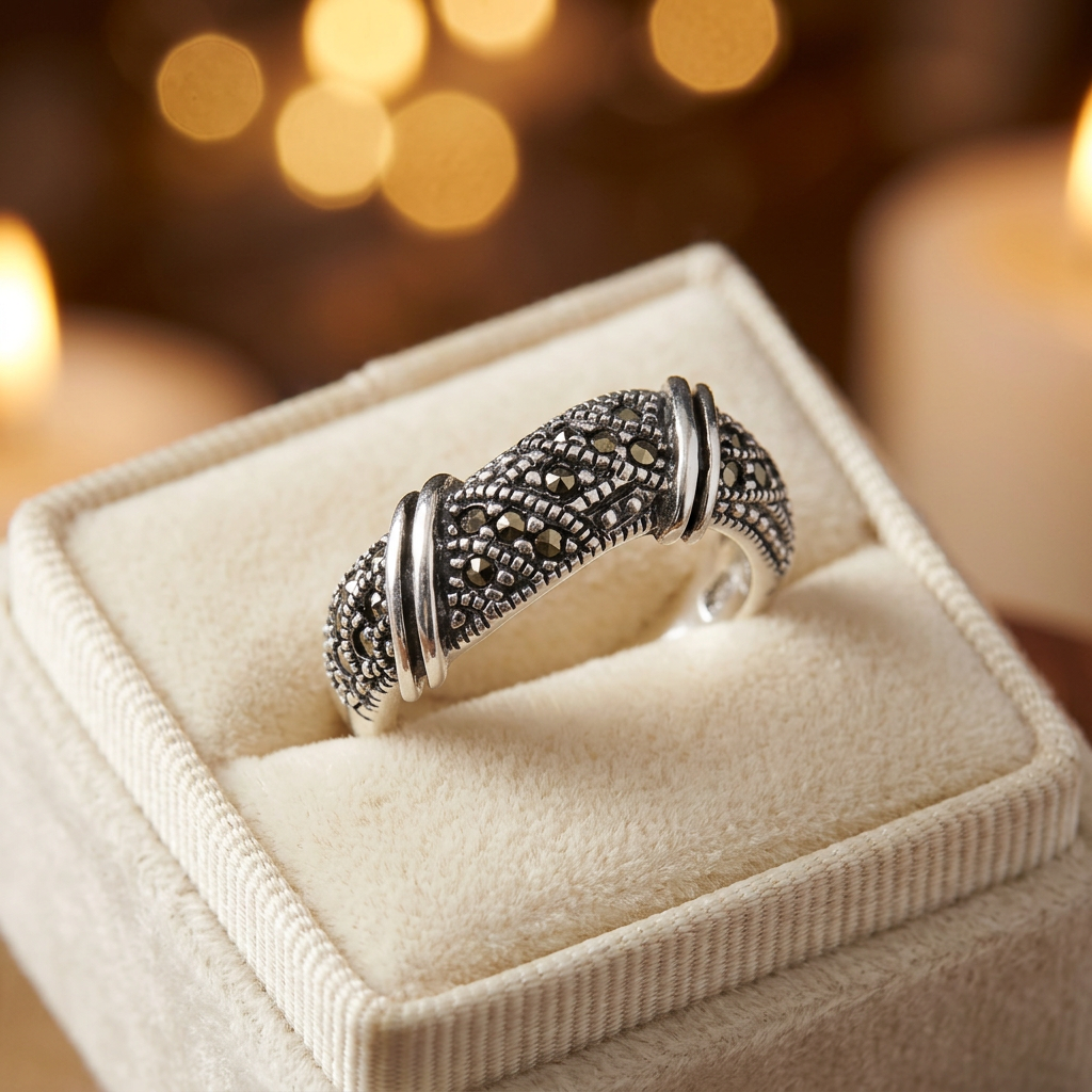 Sterling Silver 6.75mm Marcasite Twisted Wrap Freeform Ring for Women life3