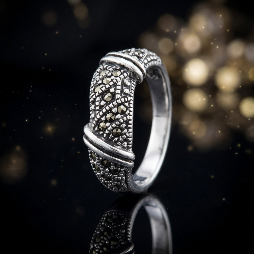 Sterling Silver 6.75mm Marcasite Twisted Wrap Freeform Ring for Women life4